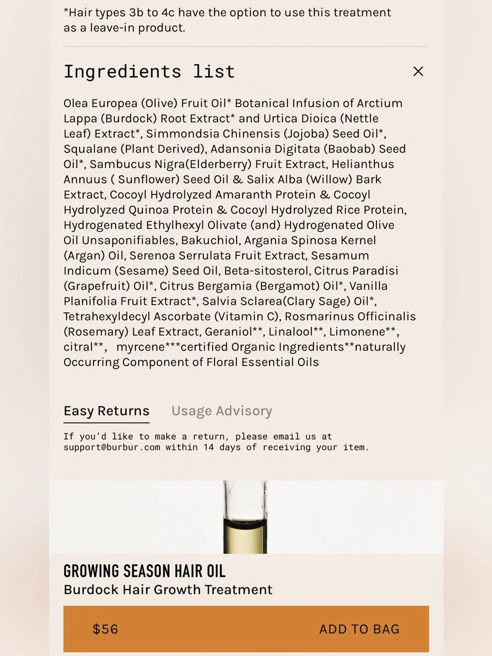 Bur Bur Growing Season Botanical Hair Treatment NEW IN BOX